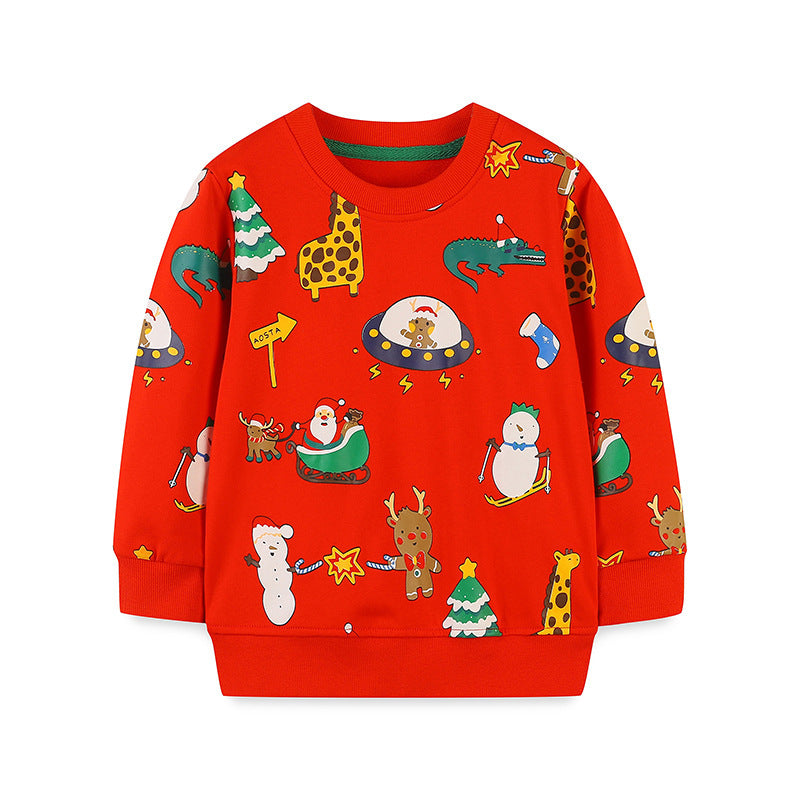 European And American Style Children's Sweater Christmas Style Round Neck Bottoming Tops