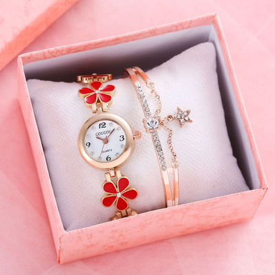 Women's Bracelet Watch Flower Disk Two-piece Bracelet Set