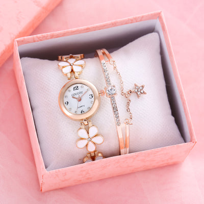 Women's Bracelet Watch Flower Disk Two-piece Bracelet Set