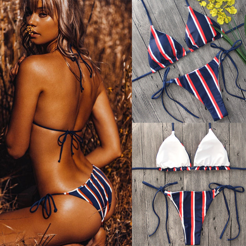 Sexy triangle striped bikini - LuxeBloom