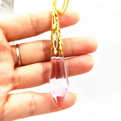 Pendulum Glass Bell  Pendants, Female Natural Amulet Healing Crystal Pendant Meditation Hexagonal Pendulums