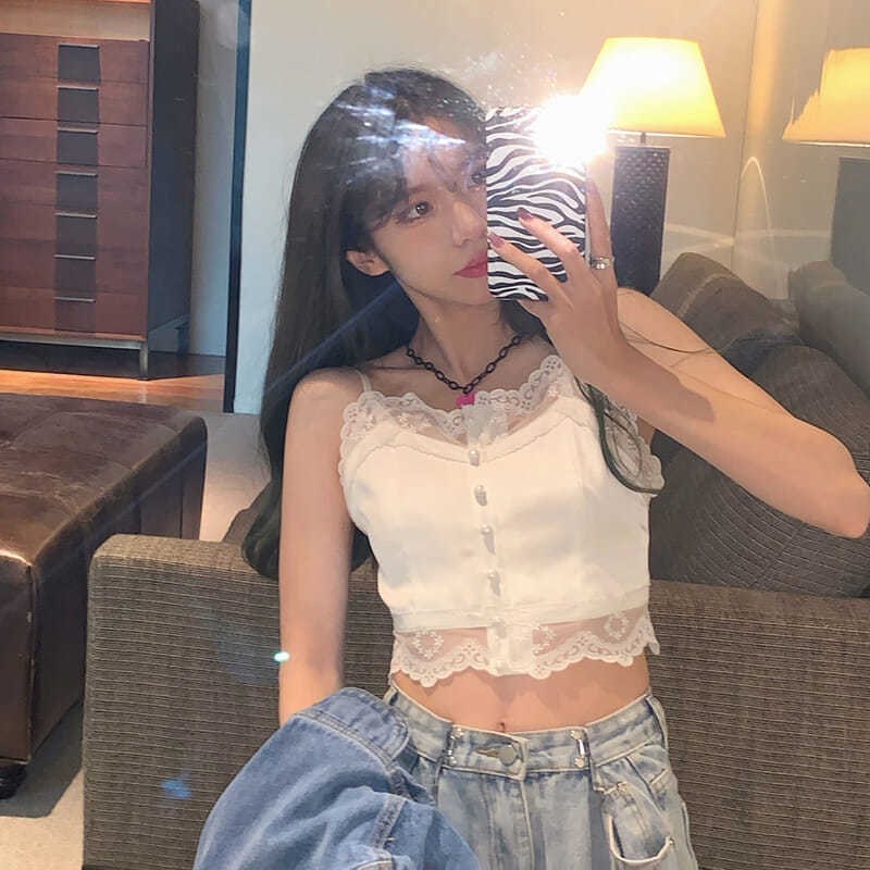 Tube Top Camisole Little Girl Wears Niche French White Lace Top In Summer - LuxeBloom