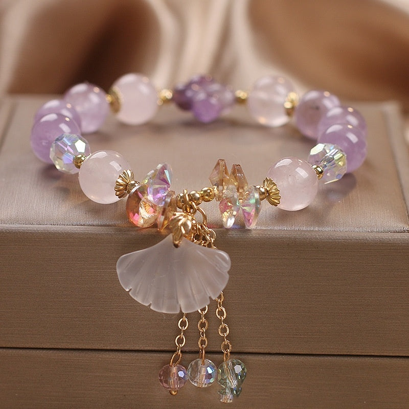 Natural Amethyst Bracelet Female White Jade Fan Pendant - LuxeBloom