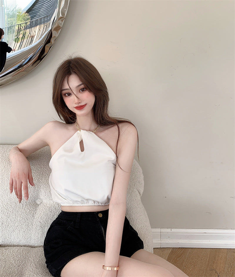 Sweet French Hot Girl Wears A Halterneck Top With An Inside - LuxeBloom