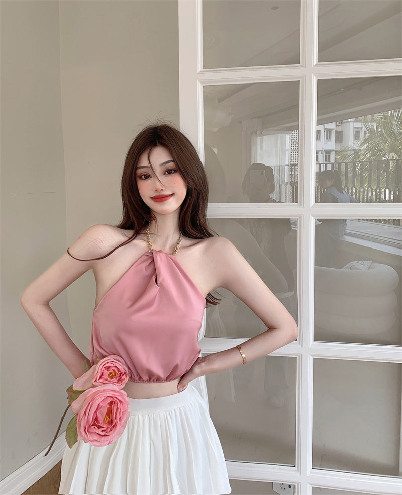 Sweet French Hot Girl Wears A Halterneck Top With An Inside - LuxeBloom