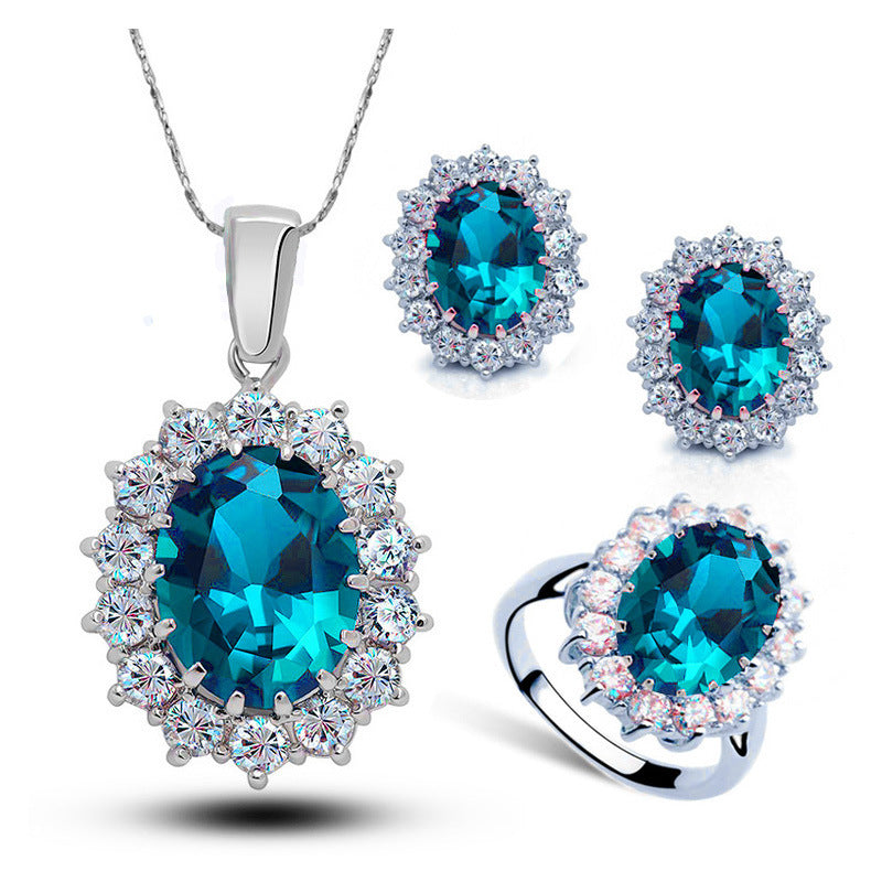 Crystal Jewelry Bridal Necklace Earrings Ring Jewelry Set - LuxeBloom