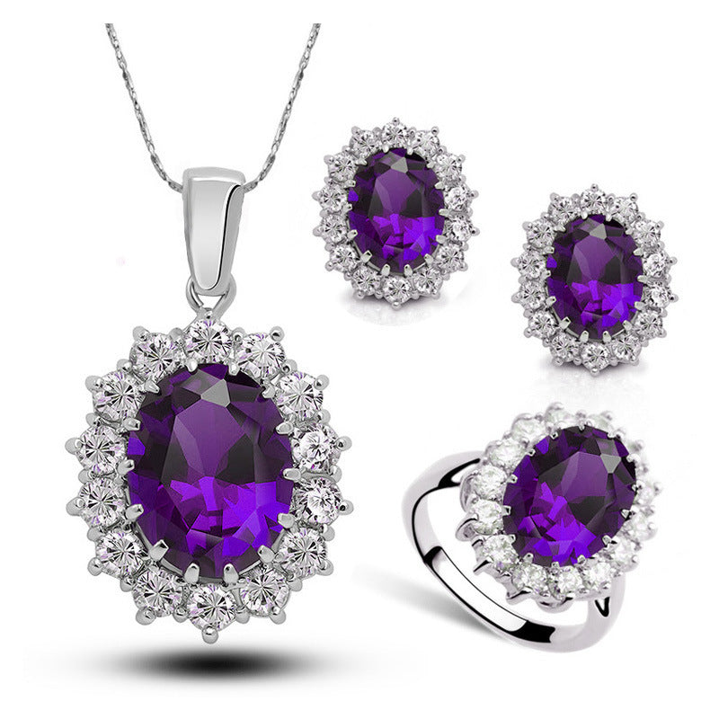 Crystal Jewelry Bridal Necklace Earrings Ring Jewelry Set - LuxeBloom