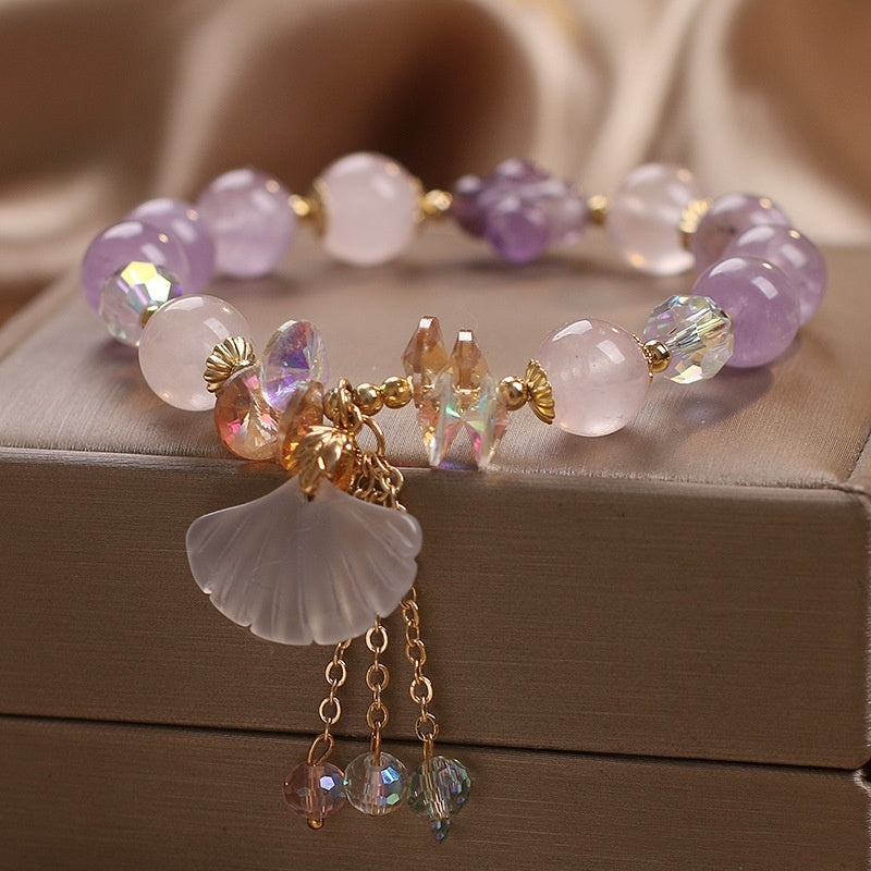Natural Amethyst Bracelet Female White Jade Fan Pendant - LuxeBloom