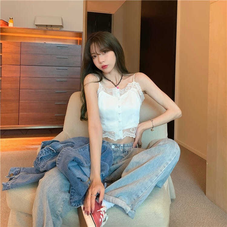 Tube Top Camisole Little Girl Wears Niche French White Lace Top In Summer - LuxeBloom