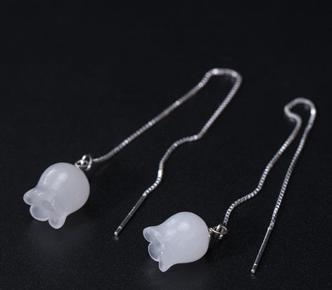 White Jade Wind Chimes Silver Earrings Retro Ethnic Style Earrings Simple Lady - LuxeBloom