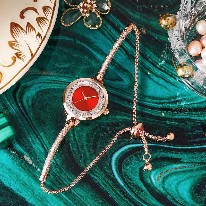 Women's Thin Strap Bracelet Watch Rhinestone Quicksand Small Dial Bracelet Watch Retractable Adjustable Watch - LuxeBloom