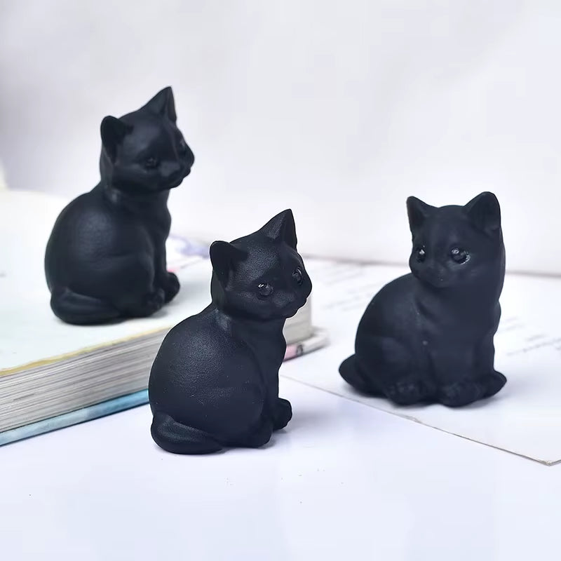 Natural Obsidian Cat Ornament Aquarium Home Decorations Crystals Crystal Room Decor Decoration Witchcraft Halloween Crafts