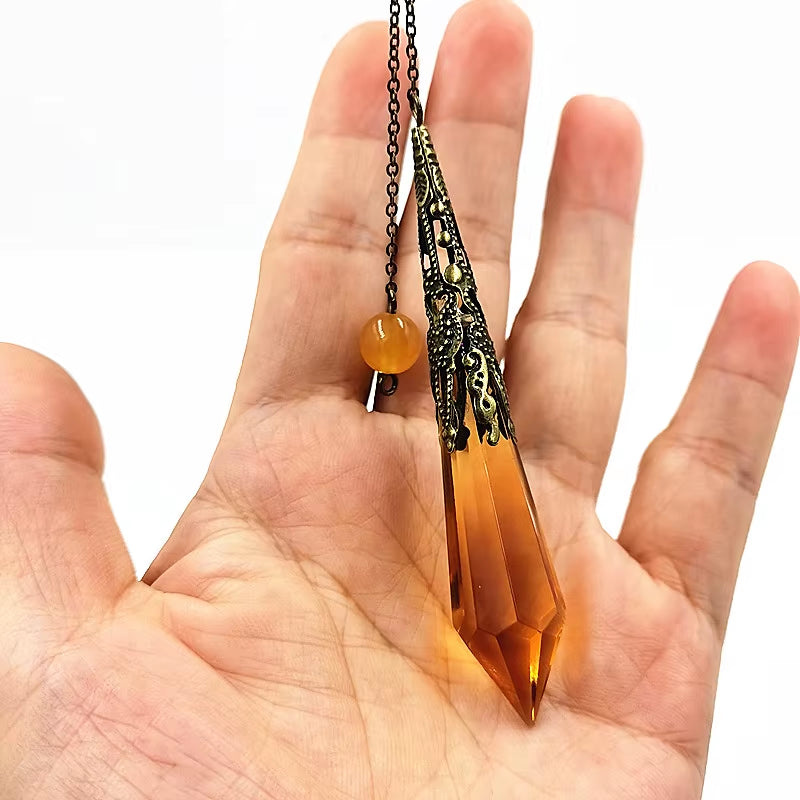 Pendulum Glass Bell  Pendants, Female Natural Amulet Healing Crystal Pendant Meditation Hexagonal Pendulums