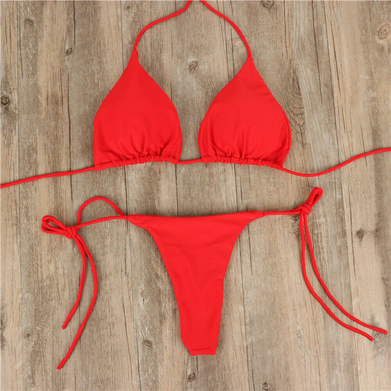 Halter Neck Tie Bikini Ladies Split Tie Swimsuit - LuxeBloom