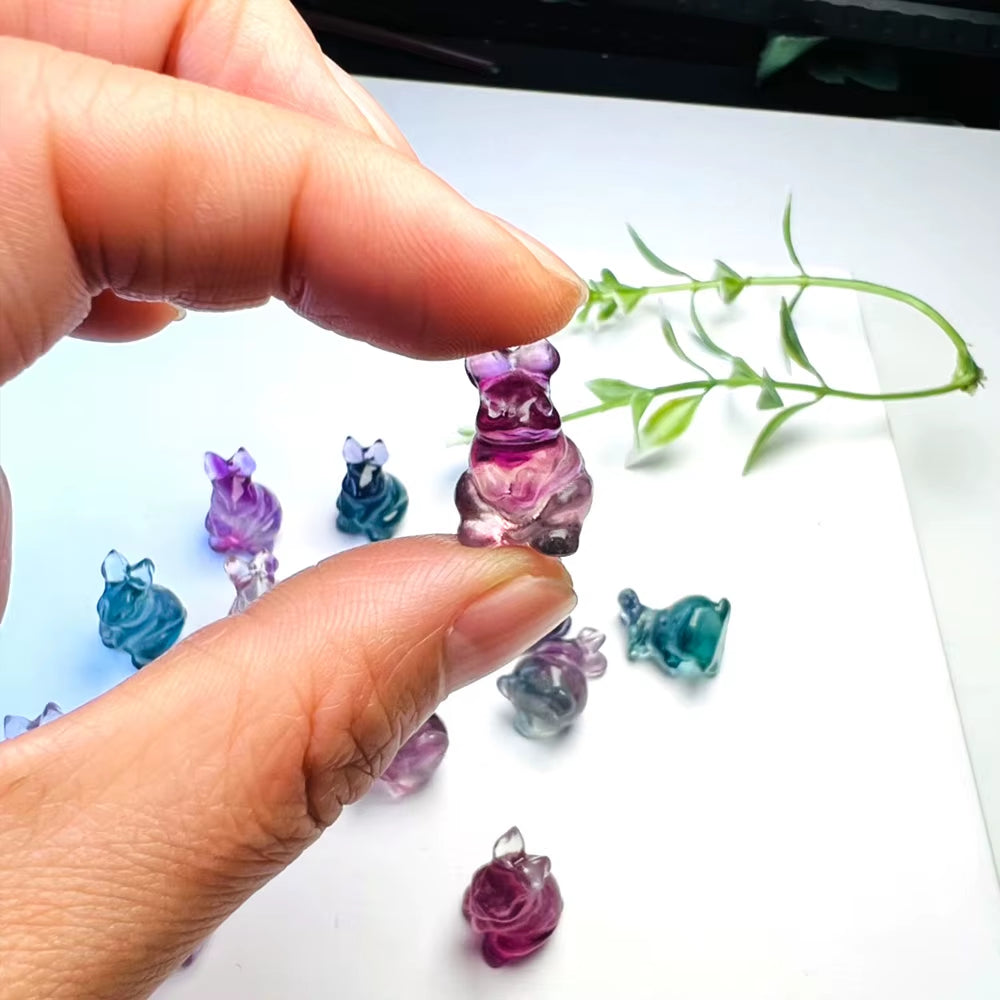 Hop into Happiness with Our 5Pc Funny Bunny Rainbow Fluorite Crew – The Silliest Stone Sculptures for Home & Garden!