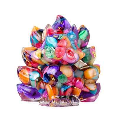 Natural Stone Foxes Figurine Positive Healing Energy Hand-Carved Colorful Faux Crystal Nine-Tailed Statue Sitting Fox Figurine