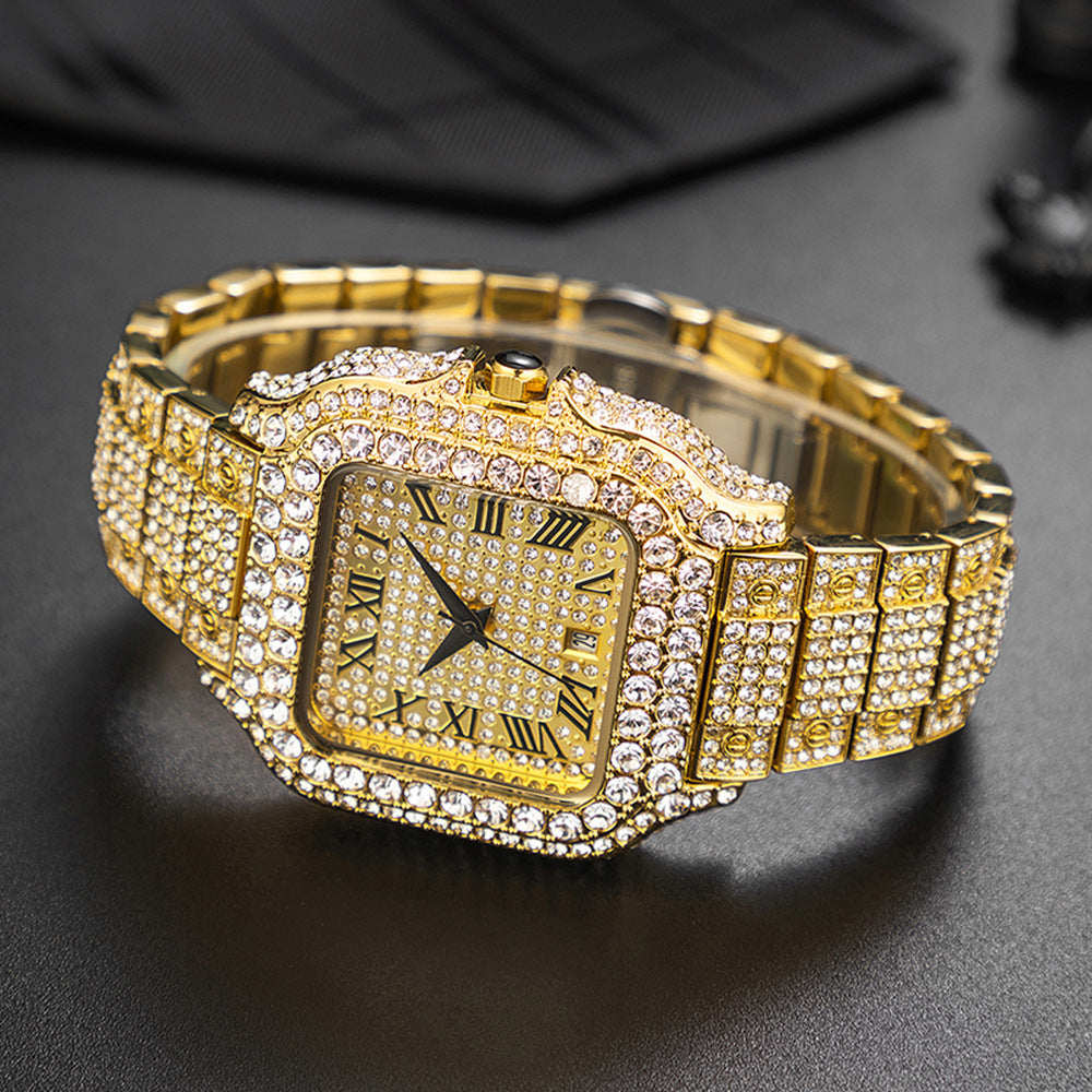 Straight European Hip Hop Diamond Quartz Wrist Watch - LuxeBloom