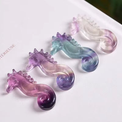 1Pc Natural Rainbow Fluorite Seahorse Hippocampus Carved Quartz Carving Pendant Gift Crystal Animal Healing Crafts