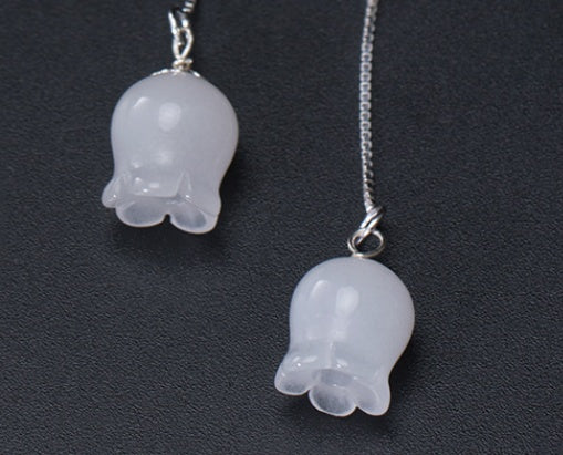 White Jade Wind Chimes Silver Earrings Retro Ethnic Style Earrings Simple Lady - LuxeBloom