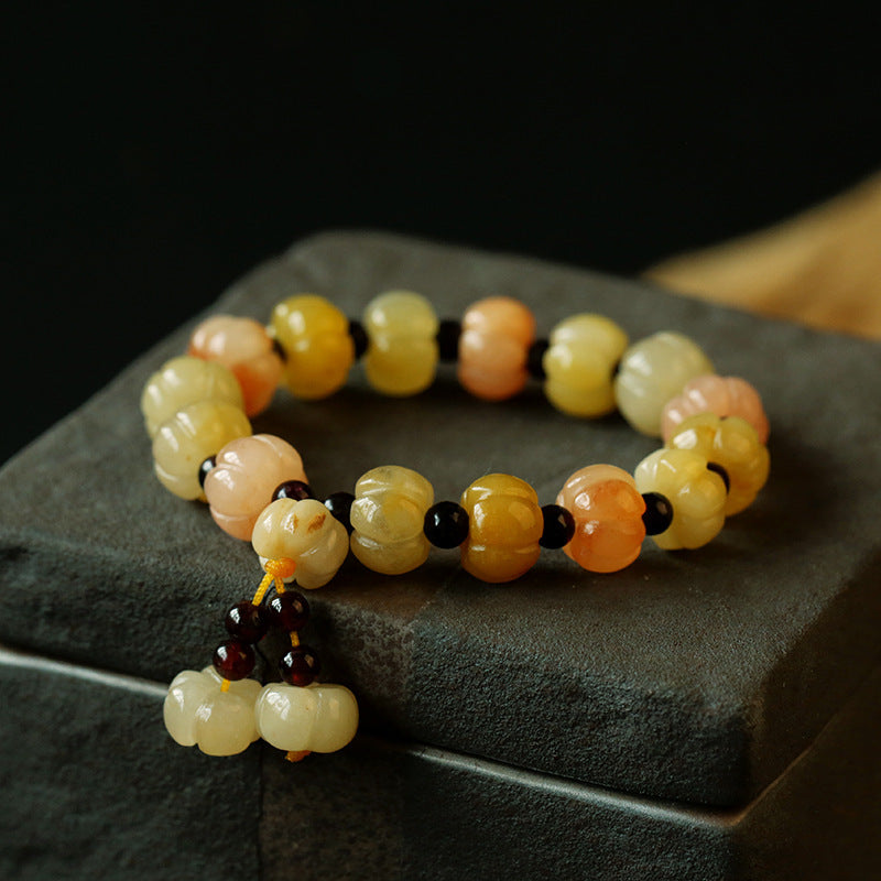 Natural Golden Silk Jade Pumpkin Beads Bracelet - LuxeBloom