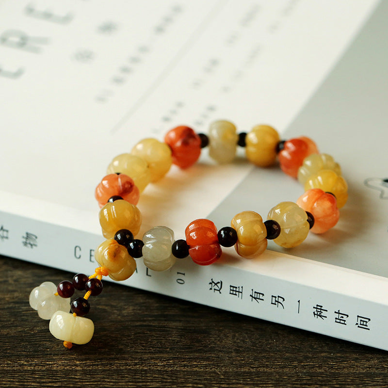 Natural Golden Silk Jade Pumpkin Beads Bracelet - LuxeBloom