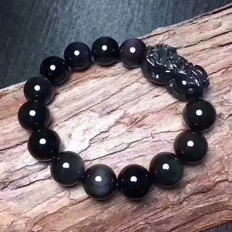 Natural Rainbow Eye Obsidian Pixiu Bracelet - LuxeBloom