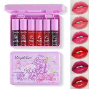 6 Colors Grapes Lip Tint Stain Set, Korean Velvet Lip Stain Watery Lip Stain Tint Moisturizing Mini Liquid Lipstick Set, Long Wearing, Non-Stick Cup, Waterproof, High Pigment, Lip Tint Makeup