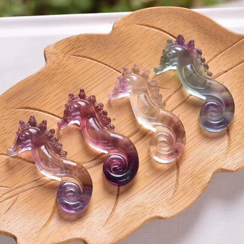 1Pc Natural Rainbow Fluorite Seahorse Hippocampus Carved Quartz Carving Pendant Gift Crystal Animal Healing Crafts