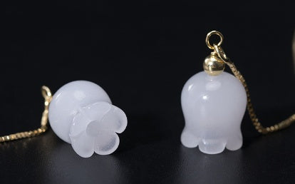 White Jade Wind Chimes Silver Earrings Retro Ethnic Style Earrings Simple Lady - LuxeBloom
