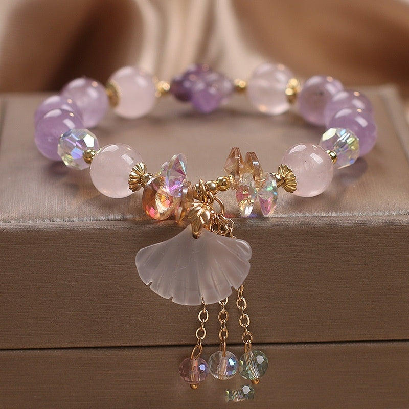 Natural Amethyst Bracelet Female White Jade Fan Pendant - LuxeBloom