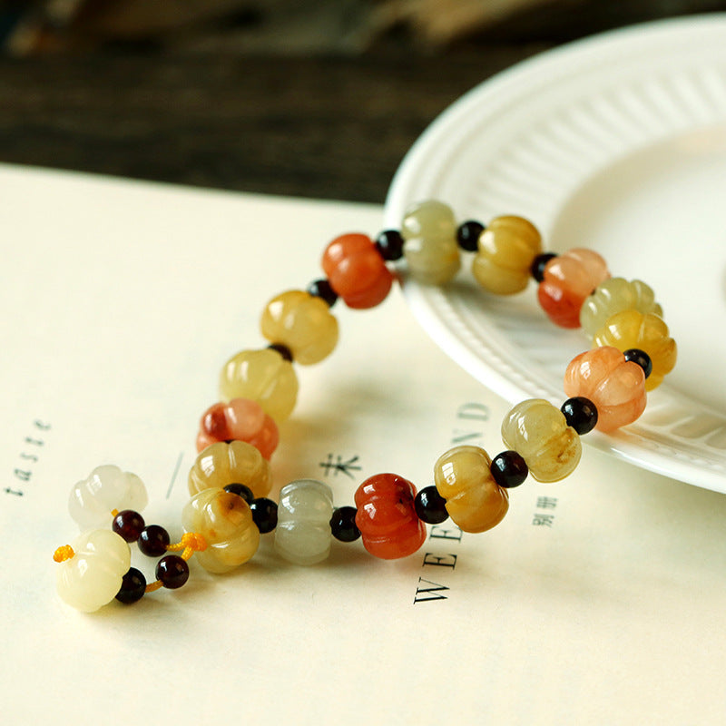 Natural Golden Silk Jade Pumpkin Beads Bracelet - LuxeBloom