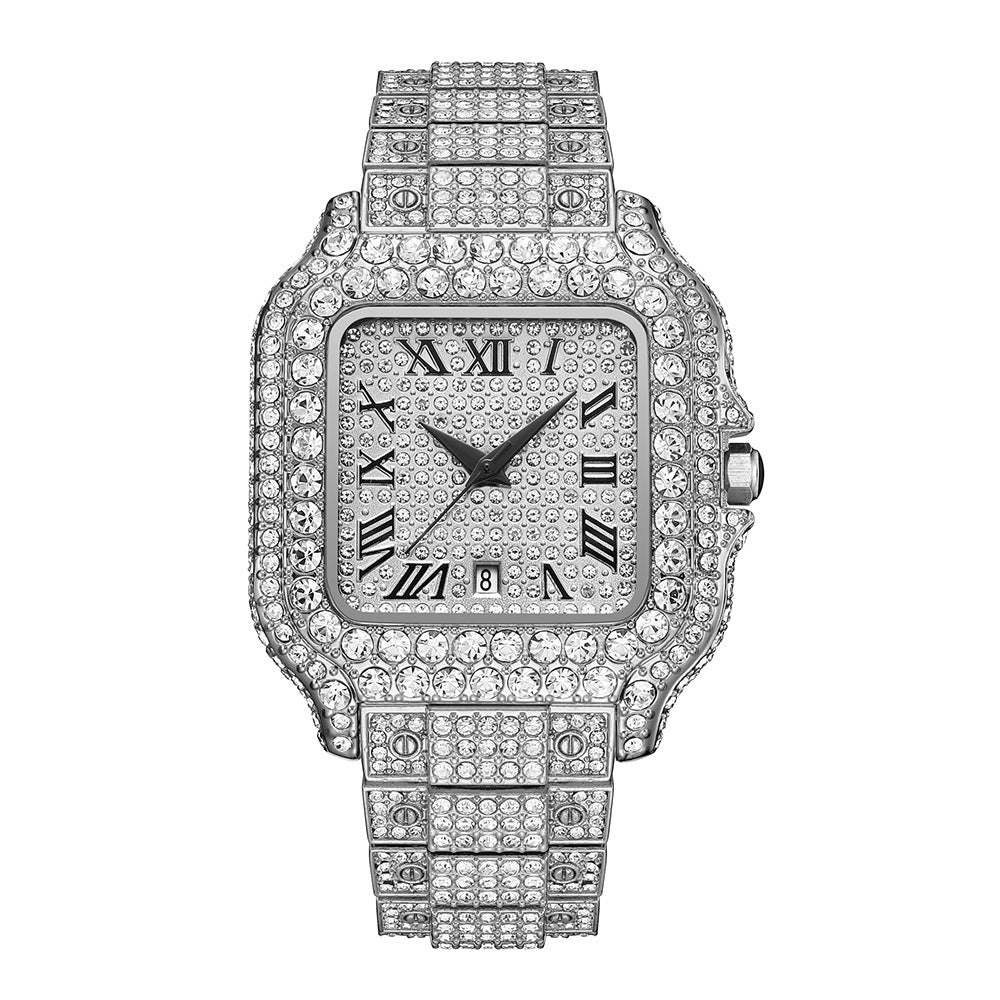 Straight European Hip Hop Diamond Quartz Wrist Watch - LuxeBloom