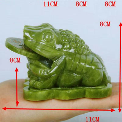 4" China Green Jade Hand-Carving Fengshui Golden Money Wealth Animal Toad Statue Mascot Statues Et Sculptures Home Decor