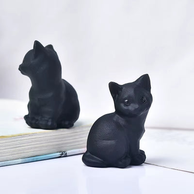 Natural Obsidian Cat Ornament Aquarium Home Decorations Crystals Crystal Room Decor Decoration Witchcraft Halloween Crafts