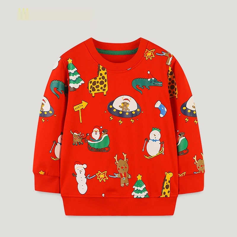 European And American Style Children's Sweater Christmas Style Round Neck Bottoming Tops - LuxeBloom