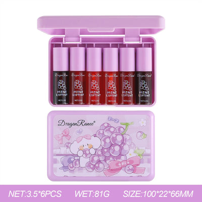 6 Colors Grapes Lip Tint Stain Set, Korean Velvet Lip Stain Watery Lip Stain Tint Moisturizing Mini Liquid Lipstick Set, Long Wearing, Non-Stick Cup, Waterproof, High Pigment, Lip Tint Makeup