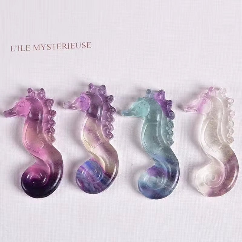 1Pc Natural Rainbow Fluorite Seahorse Hippocampus Carved Quartz Carving Pendant Gift Crystal Animal Healing Crafts