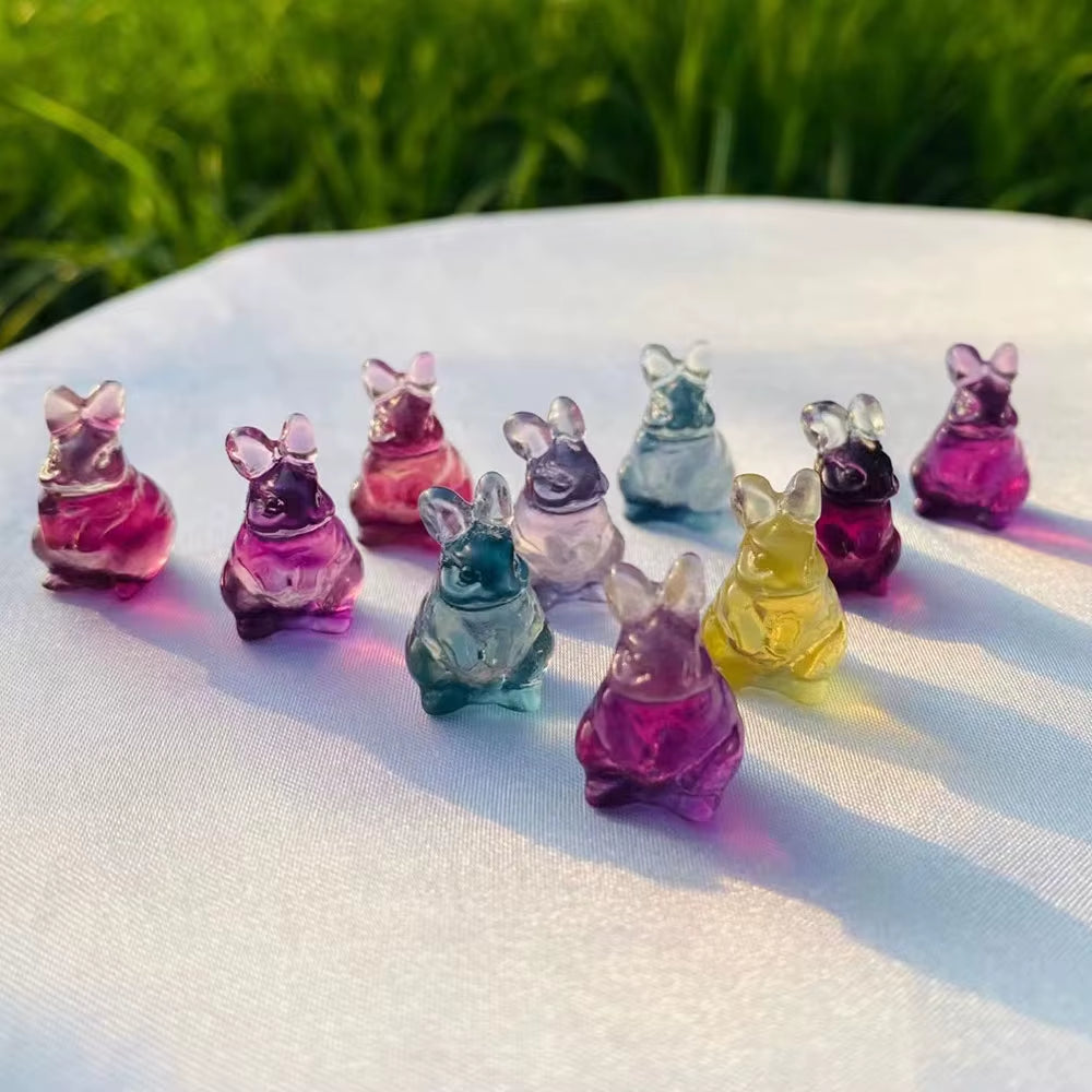 Hop into Happiness with Our 5Pc Funny Bunny Rainbow Fluorite Crew – The Silliest Stone Sculptures for Home & Garden!