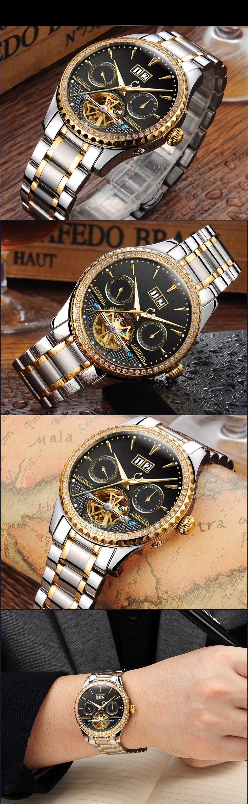 Men's Watch Automatic Mechanical Watch Hollow Waterproof Fashion Luminous Wrist 8731 - LuxeBloom