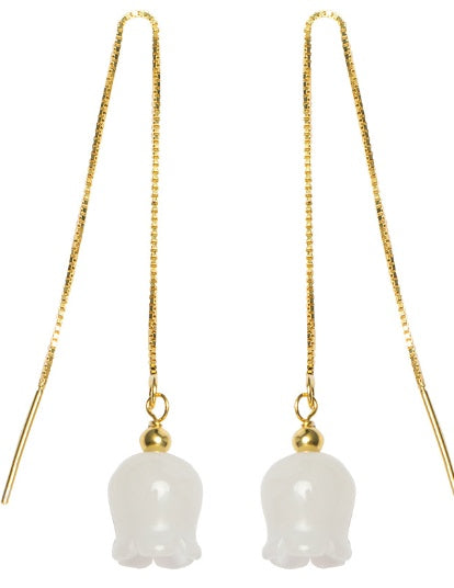White Jade Wind Chimes Silver Earrings Retro Ethnic Style Earrings Simple Lady - LuxeBloom