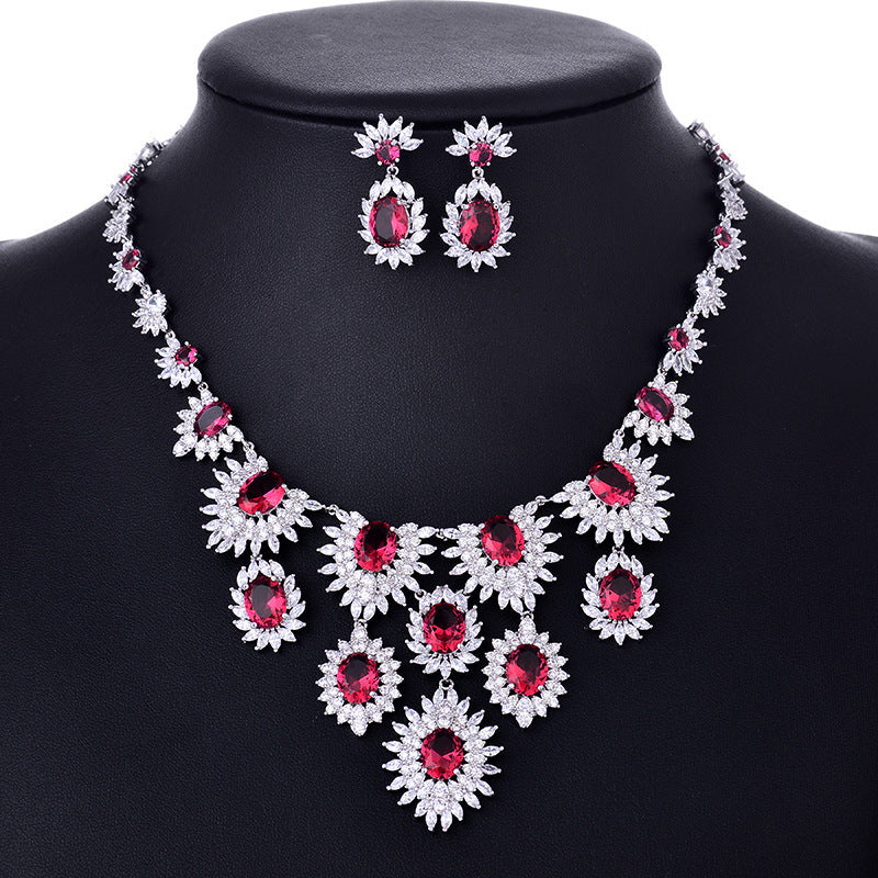 Jewelry Colorful Zircon Earrings Necklace Set Bridal Wedding Jewelry Accessories - LuxeBloom