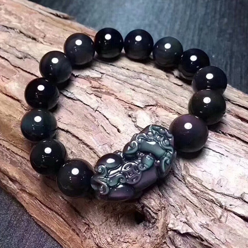 Natural Rainbow Eye Obsidian Pixiu Bracelet - LuxeBloom