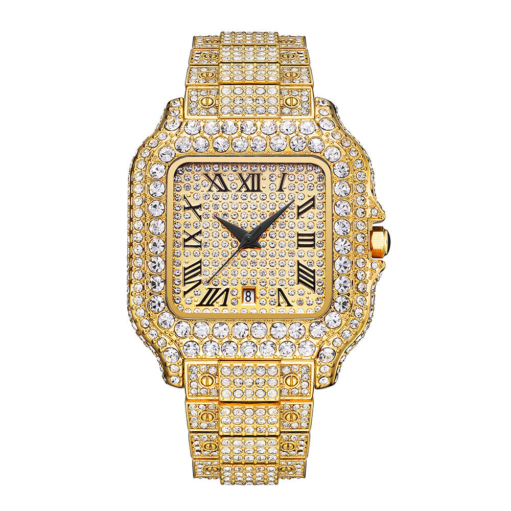 Straight European Hip Hop Diamond Quartz Wrist Watch - LuxeBloom