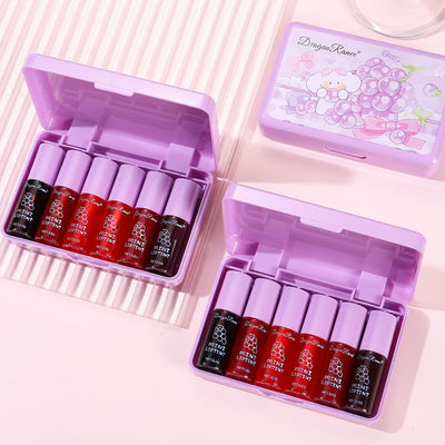 6 Colors Grapes Lip Tint Stain Set, Korean Velvet Lip Stain Watery Lip Stain Tint Moisturizing Mini Liquid Lipstick Set, Long Wearing, Non-Stick Cup, Waterproof, High Pigment, Lip Tint Makeup