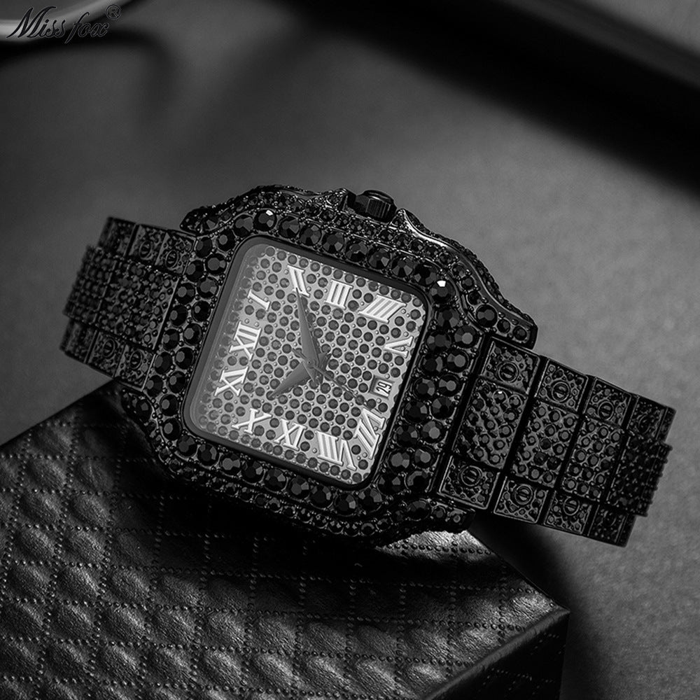 Straight European Hip Hop Diamond Quartz Wrist Watch - LuxeBloom