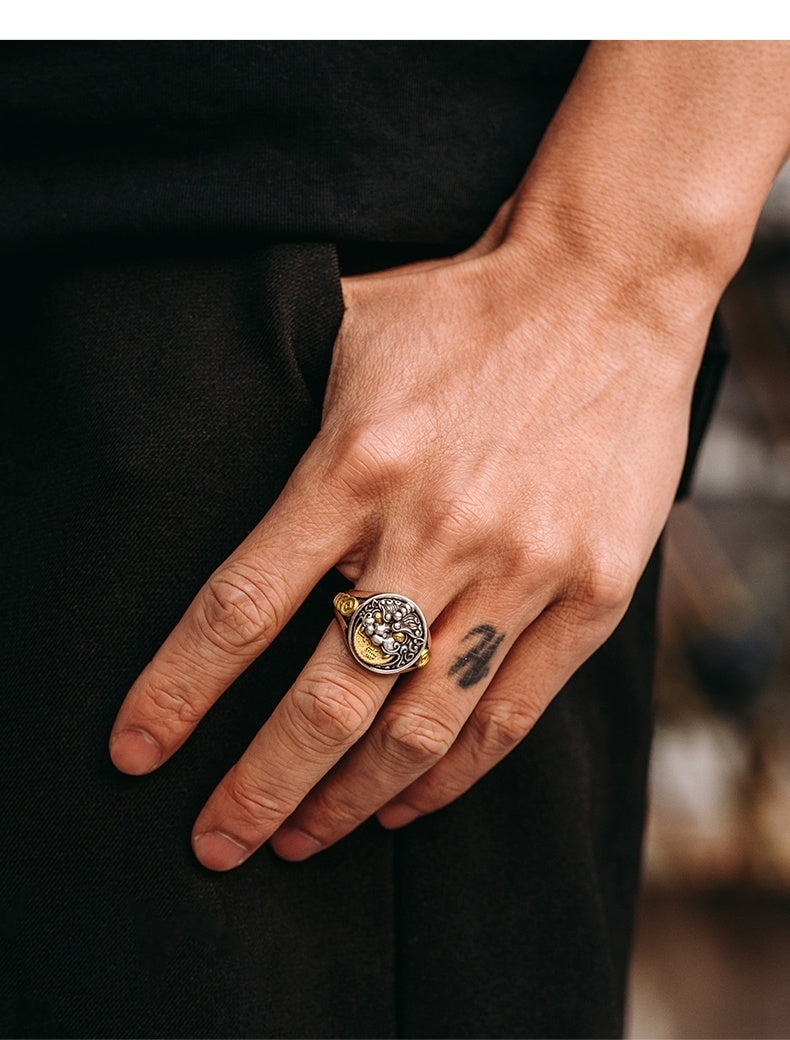 Sterling Silver 3d Pixiu Ring Men's Retro Advanced - LuxeBloom