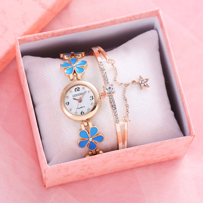 Women's Bracelet Watch Flower Disk Two-piece Bracelet Set