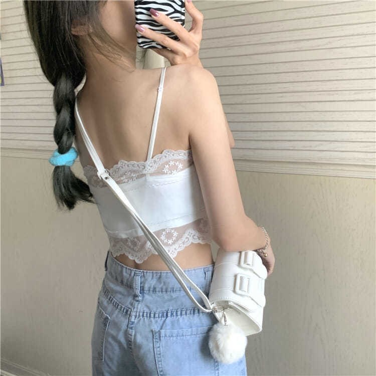 Tube Top Camisole Little Girl Wears Niche French White Lace Top In Summer