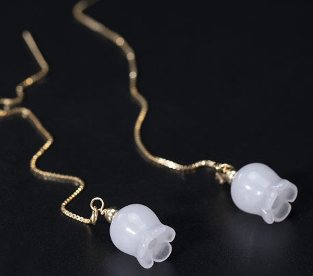 White Jade Wind Chimes Silver Earrings Retro Ethnic Style Earrings Simple Lady - LuxeBloom