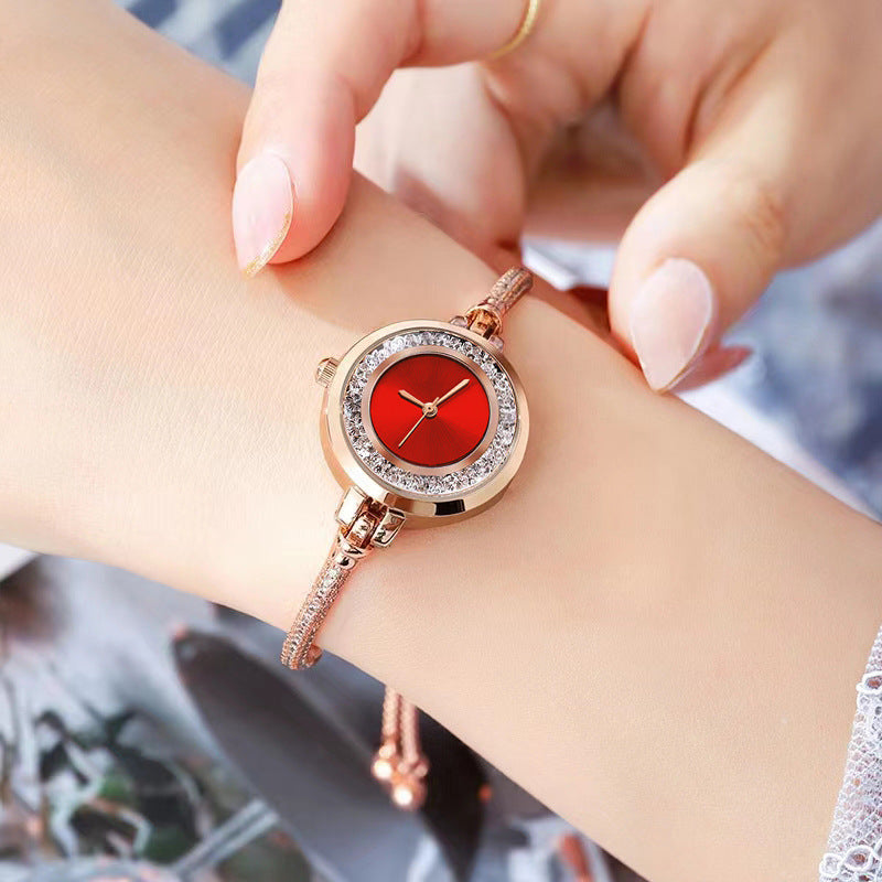 Women's Thin Strap Bracelet Watch Rhinestone Quicksand Small Dial Bracelet Watch Retractable Adjustable Watch - LuxeBloom